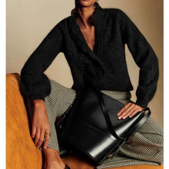 SEZANE ANGIE MOHAIR CARDIGAN IN BLACK - Picture 2 of 13